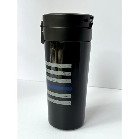 Thin Blue Line Law Enforcement American Flag 12 Ounce Vacuum Tumbler - Picture 2 of 10